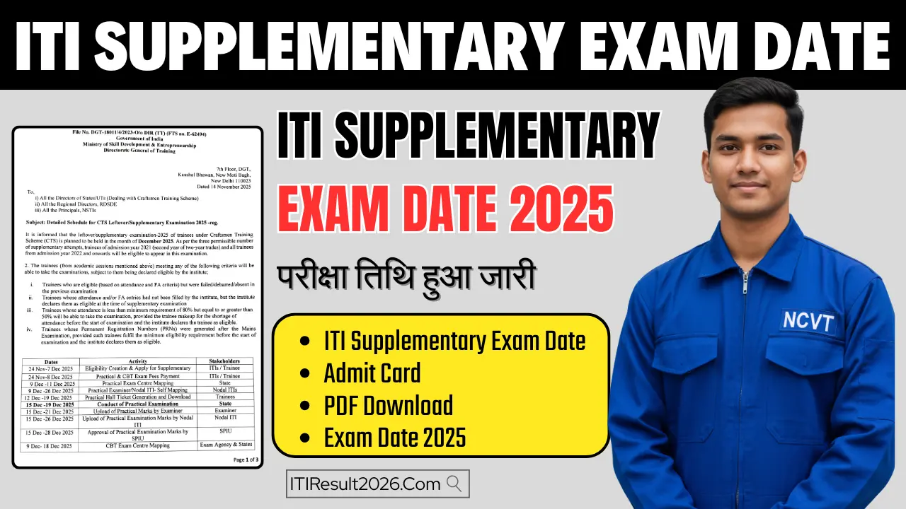 ITI Supplementary Exam Date 2025